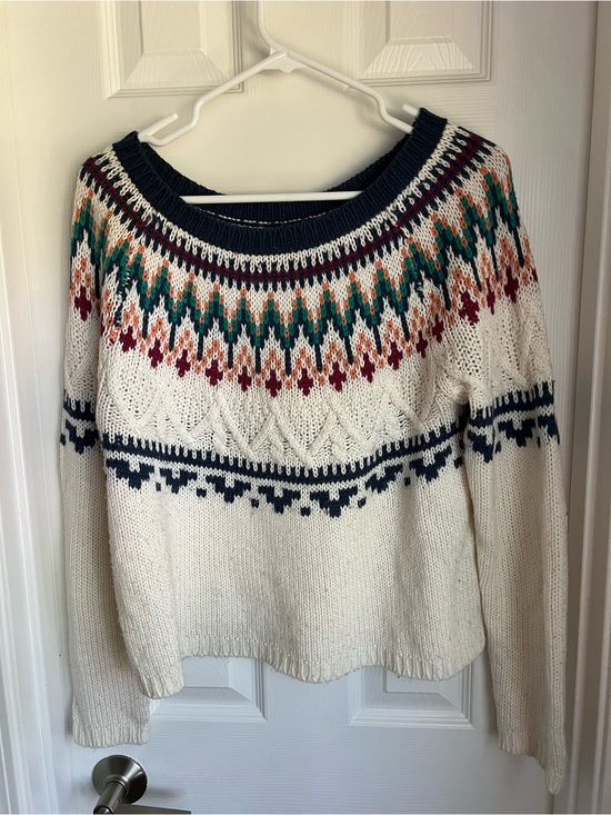 bp Sweaters - bp Cream Fair Isle Crewneck Sweater with Navy Trim and Multicolor Yoke